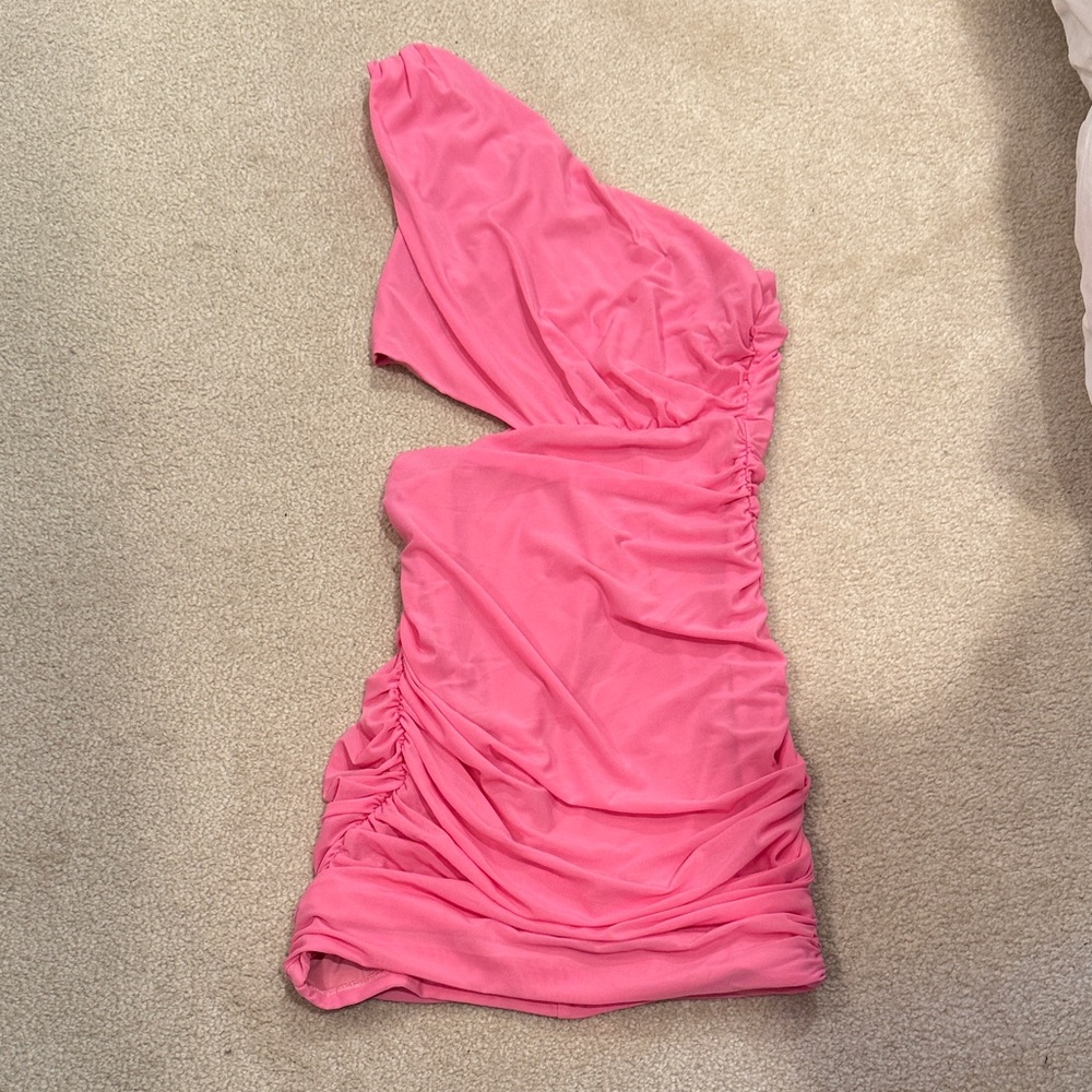 Hello Molly Vibrant One Shoulder Pink Dress